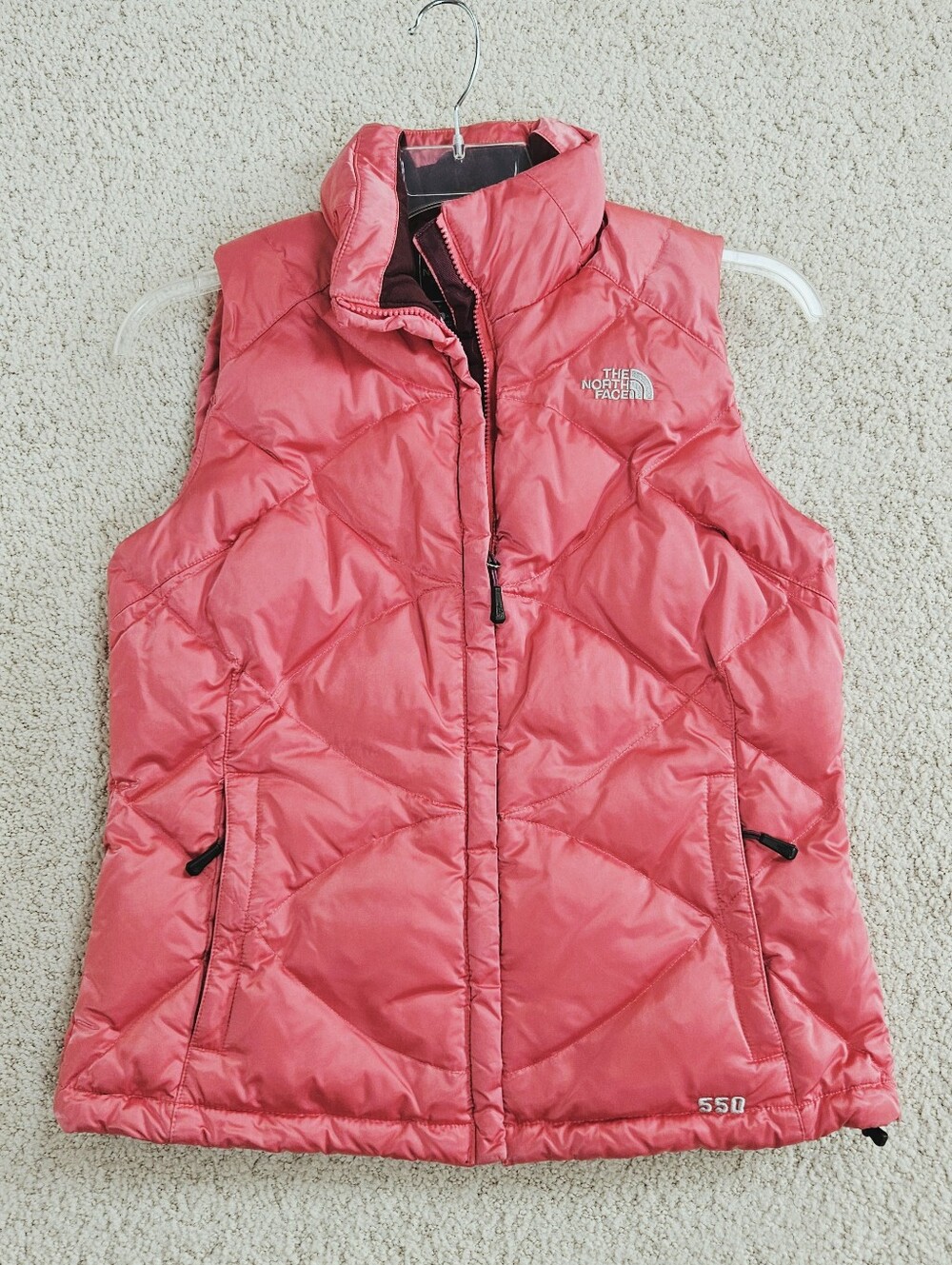 North Face Puffer Vest 550 Down Womens M Pink Full Zip Pockets Outdoor